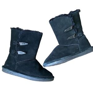 BearPaw ABIGAIL black suede and sheepskin winter boots SIZE 7
